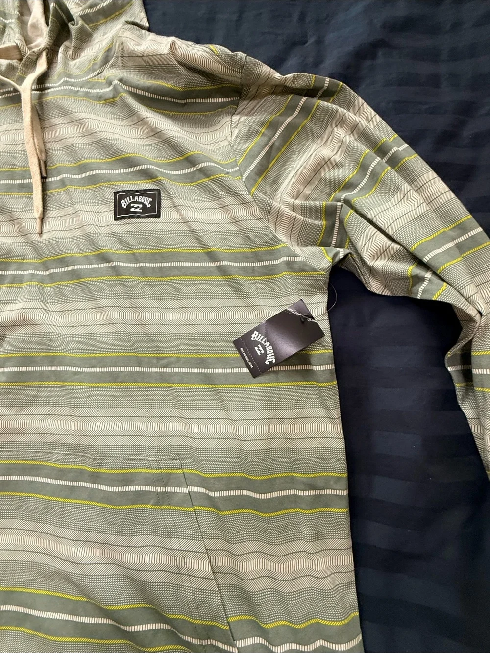 Billabong Olive Green & Yellow Striped Hooded Pullover NWT